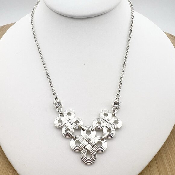 Vintage Avon Celtic Infinity Knot Statement Necklace Silver Tone Rhinestone - Picture 1 of 10